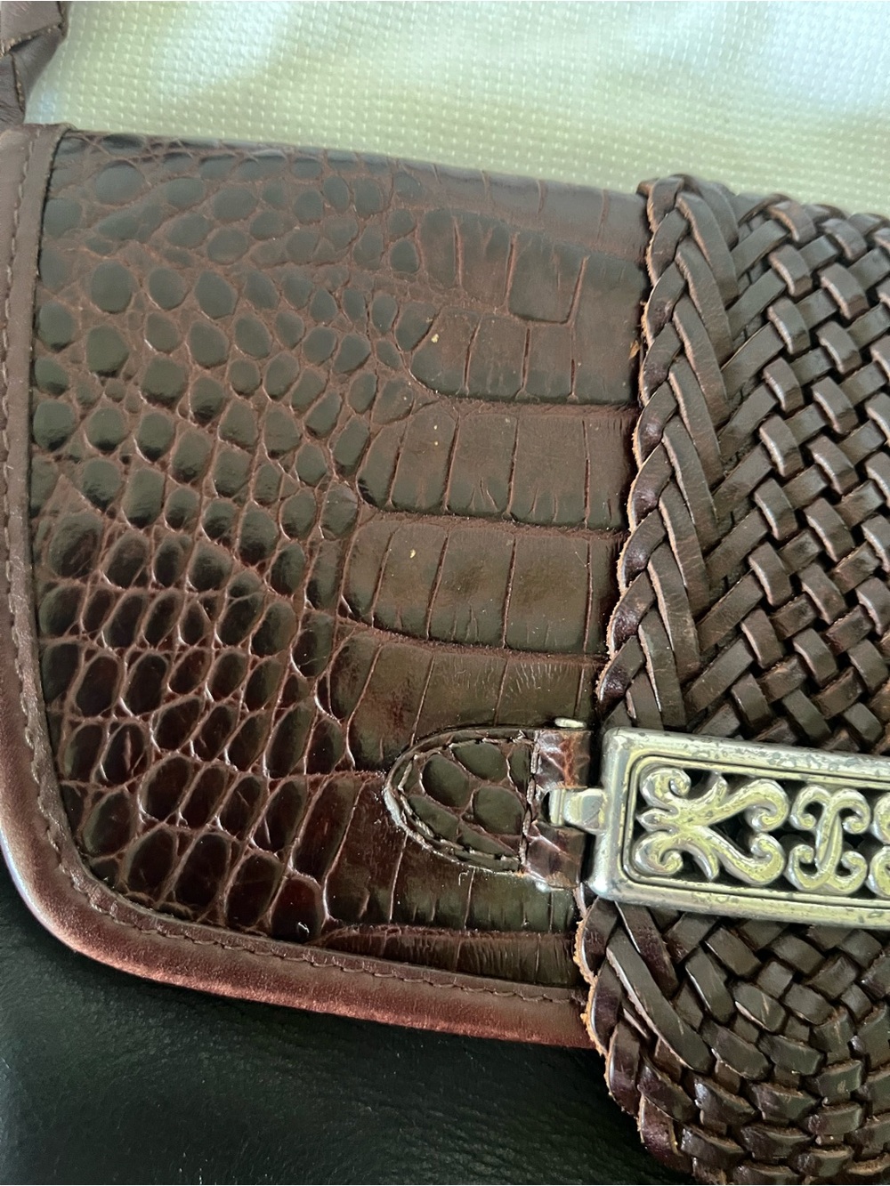 VTG Brighton Black and Brown Croc embossed Crossbody - Picture 10 of 13